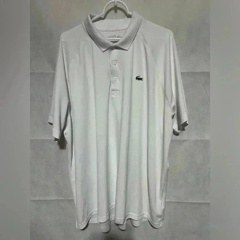 LACOSTE SPORT Size 4XL Men’s Performance Polo Shirt White Golf Tennis Sports EUC